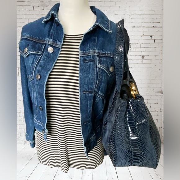 Michael Kors Blue Snake Print Shoulder Bag Tote - Picture 4 of 12